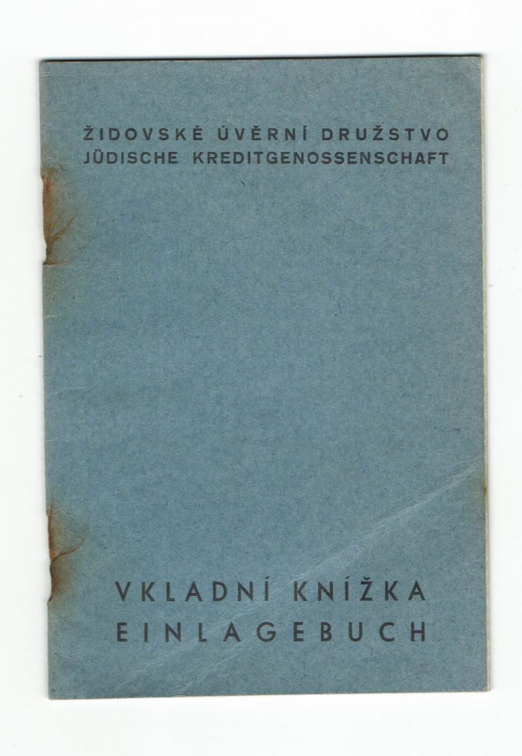 Jüdische Kreditgenossenschaft - Czech Jewish Book- 1940: Savings book for a Czech Jew - Jewish credit Cooperatives - Jüdische Kreditgenossenschaft. Very rare Jewish savings book about 1939-40 16 pages, not used.