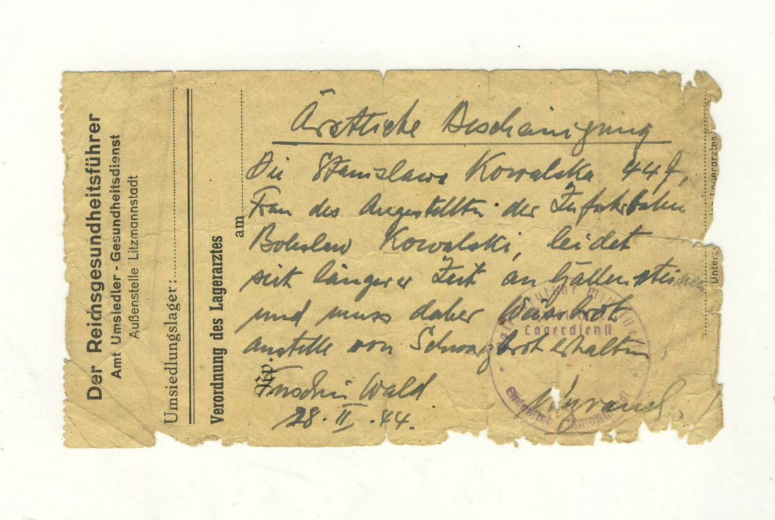 Document - Litzmannstadt Ghetto - Resettlement  - 1944 (1 of 2)