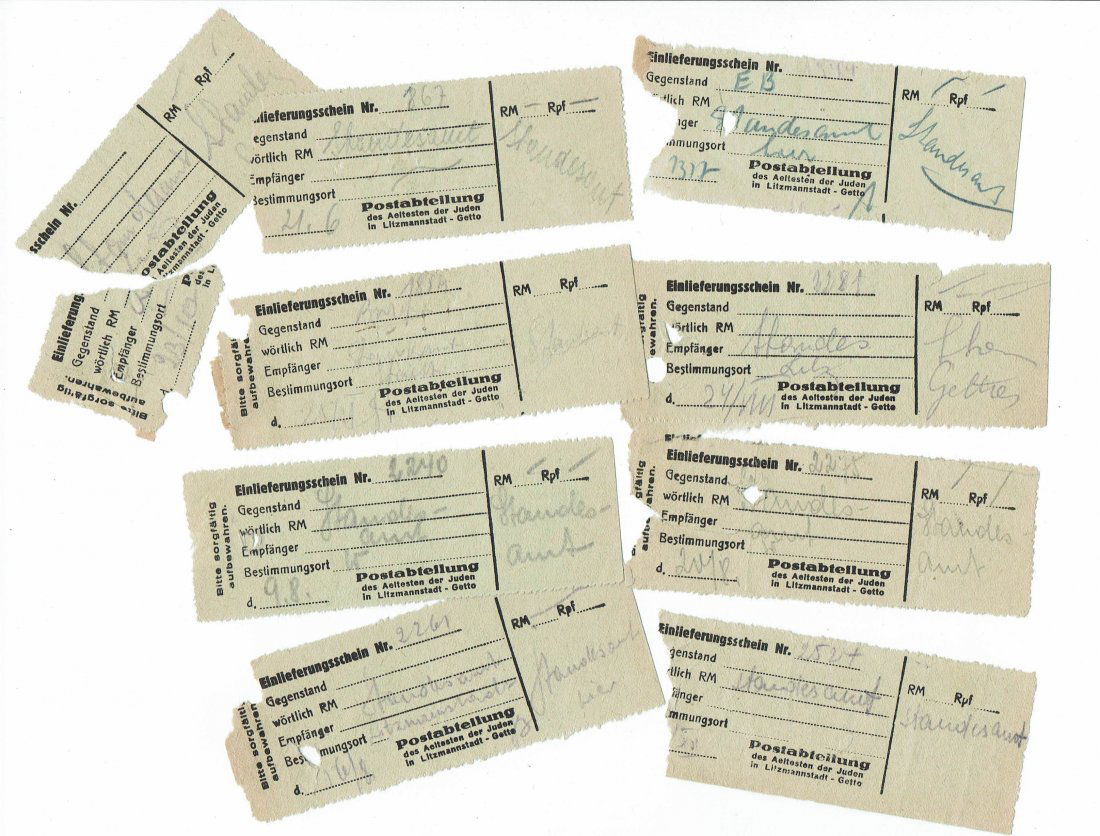 Litzmannstadt Ghetto 9x Receipts Sent Parcels (1 of 2)