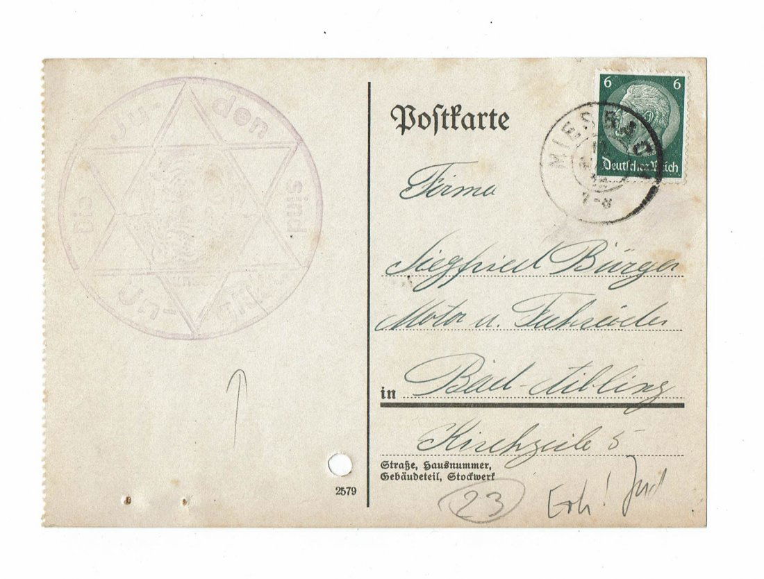 Anti Semitic Stamp - " The Jews are Unhappy " - 1939 (1 of 2)