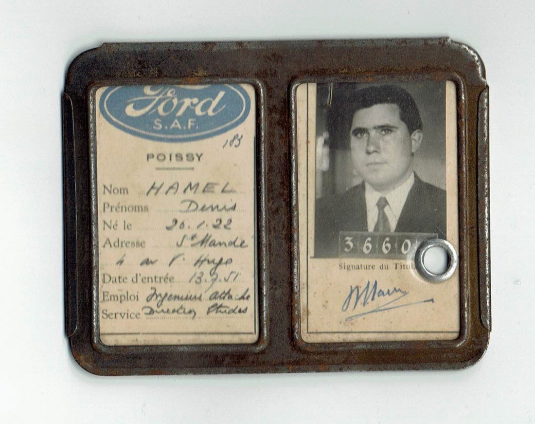 French Poissy Ford Factory ID Card - "Metal frame IDs " (1 of 2)