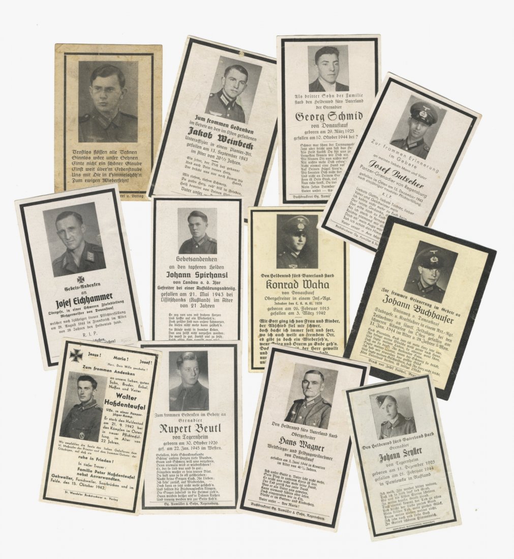 German WWII Death Card Group - 12 Fallen Soldiers (1 of 14)
