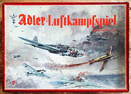 Complete German WWII Board Game ADLER-LUFTKAMPFSPIEL: A LUFTWAFFE STRATEGY BOARD GAME WITH BOMBER AND FIGHTER PLANES AND THE OBJECTIVE TO BOMB ANENEMY TOWN TO RUBBLE!"Adler-Luftkampfspiel" is a very rare original Nazi German strategy board game, invented