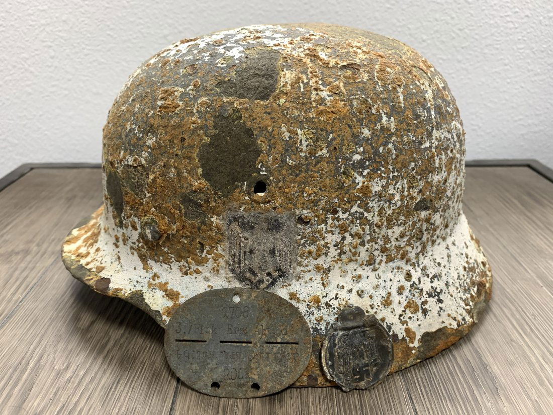 German WWII Ground Dug Relics - Helmet, Medal, Dog Tag (1 of 5)