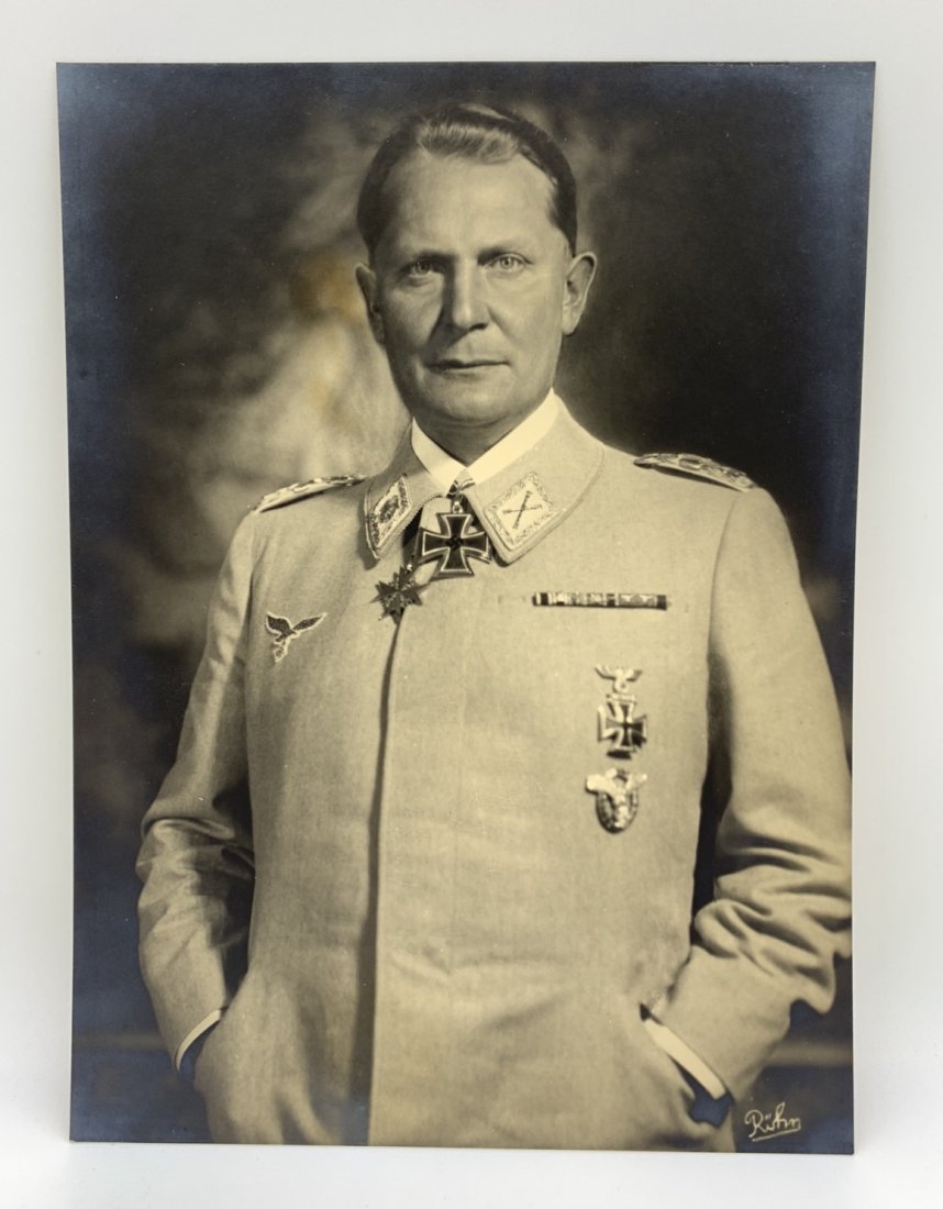 Hermann Goering Official Portrait Photo by Rohn: Hermann Goering's official portrait by Röhn. Beautiful and detailed photo. In this portrait we can see Göering worn as Reichsmarschall but less formal than in others, missing the visor cap and in a 