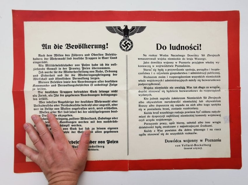 Notice Poster by German Occupiers Addressed to Poles 39: Notice poster by German occupiers addressed to Poles. This poster is an example of the official posters with important notifications addressed to citizens. In this case it is message from the German W