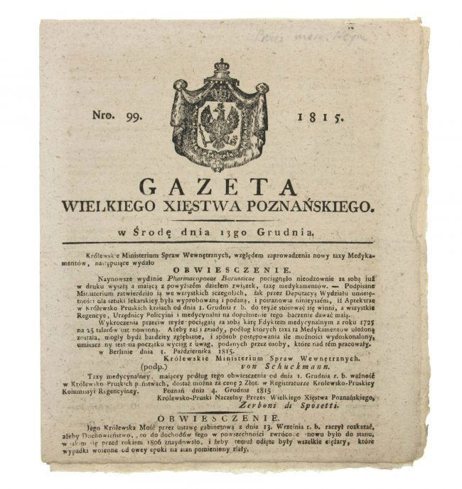 POLISH NEWSPAPER 1815 DUCHY OF POZNAN (1 of 10)