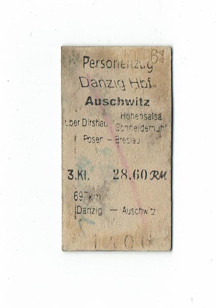 DANZIG TO AUSCHWITZ TRAIN TICKET CIRCA 1944 (1 of 2)