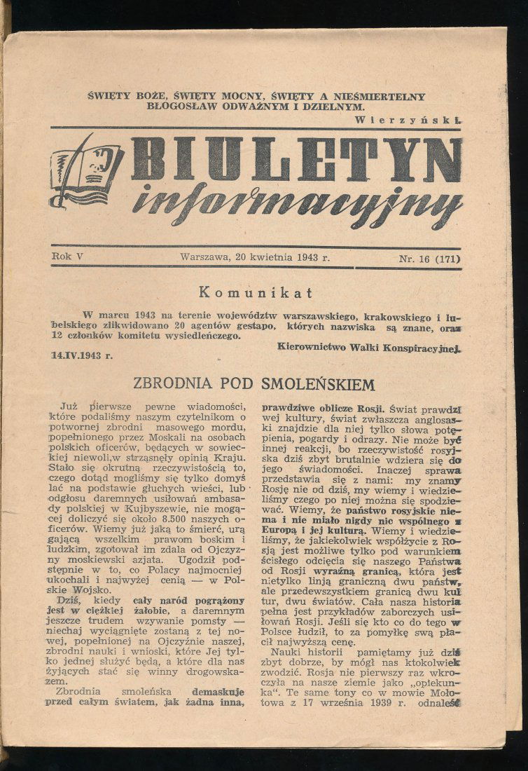 BULLETIN WW II POLISH UNDERGROUND NEWSPAPER (1 of 7)