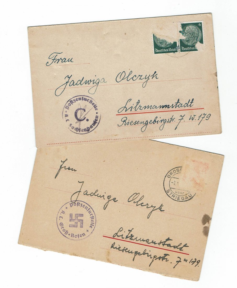 KL GROSS-ROSEN AND SACHSENHAUSEN -2 LETTERS FROM INMATE (1 of 7)