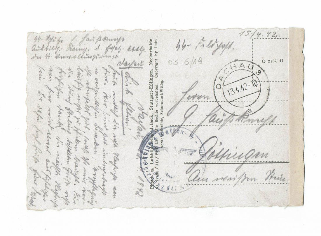 KL DACHAU - POSTCARD SENT BY SS GUARD FROM CAMP 1942 (1 of 2)