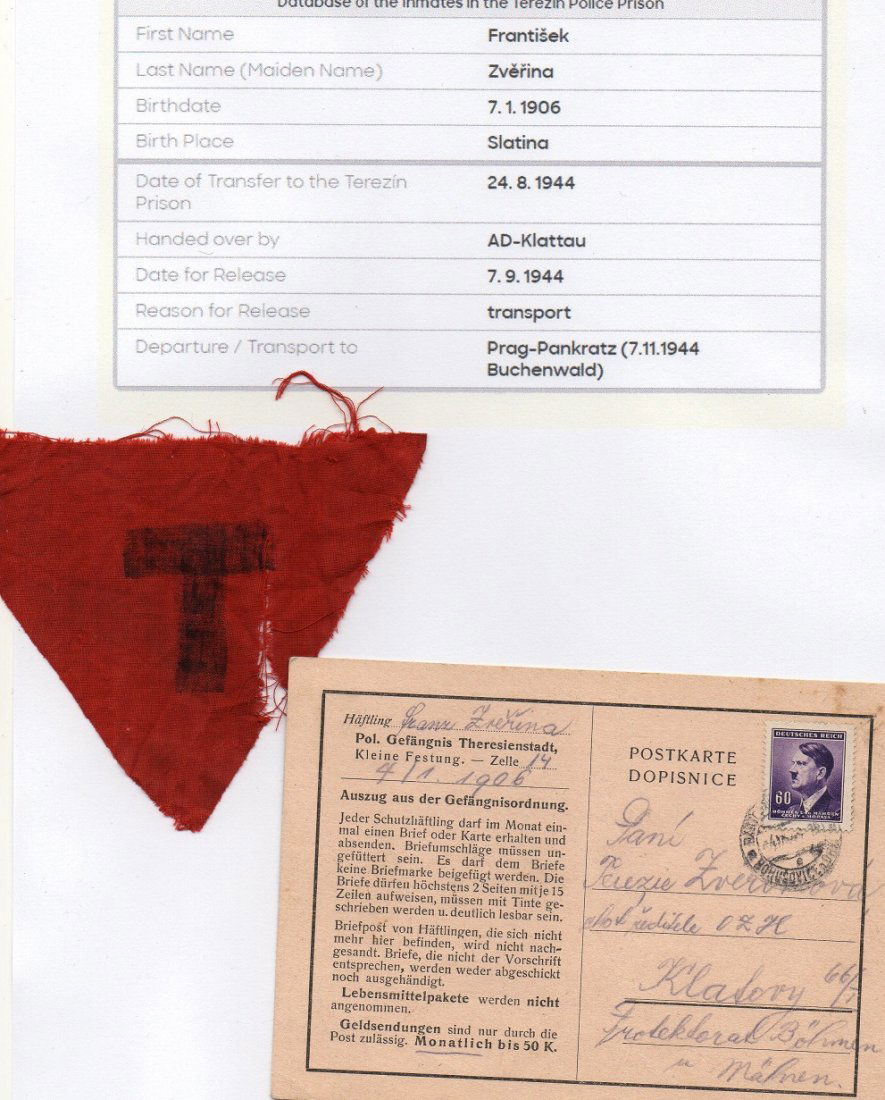 Theresienstadt - Czech Prisoner Red Triangle and Letter (1 of 4)