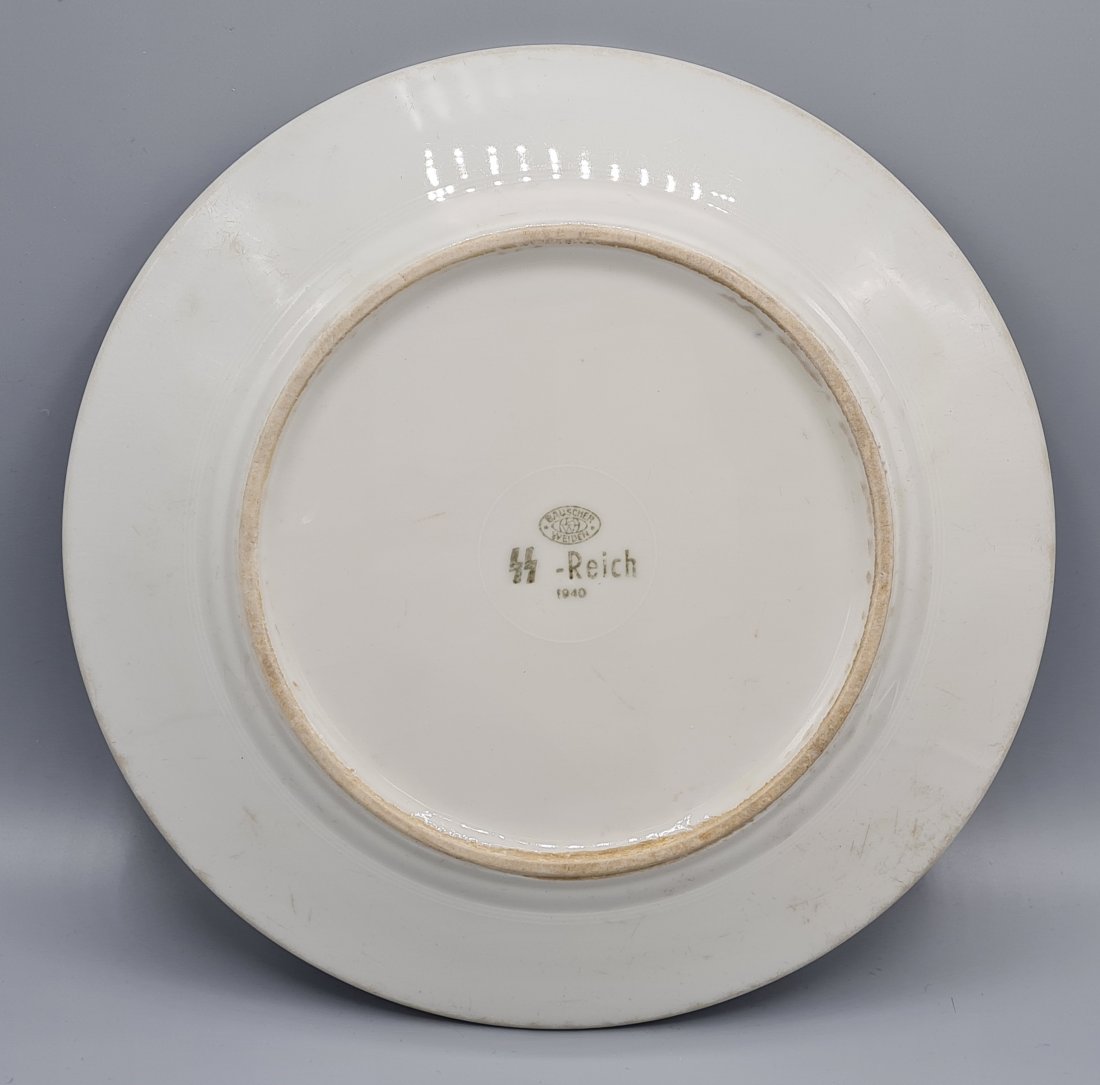 SS REICH 1940 Marked Mess Hall Serving Plate - Kantine: SS - Reich - Gorgeous original SS REICH 1940 marked Mess Hall Serving Plate (Canteen Platte) found in SS training camp area. "SS-Reich" was the marking for SS mess dinnerware made by different German 
