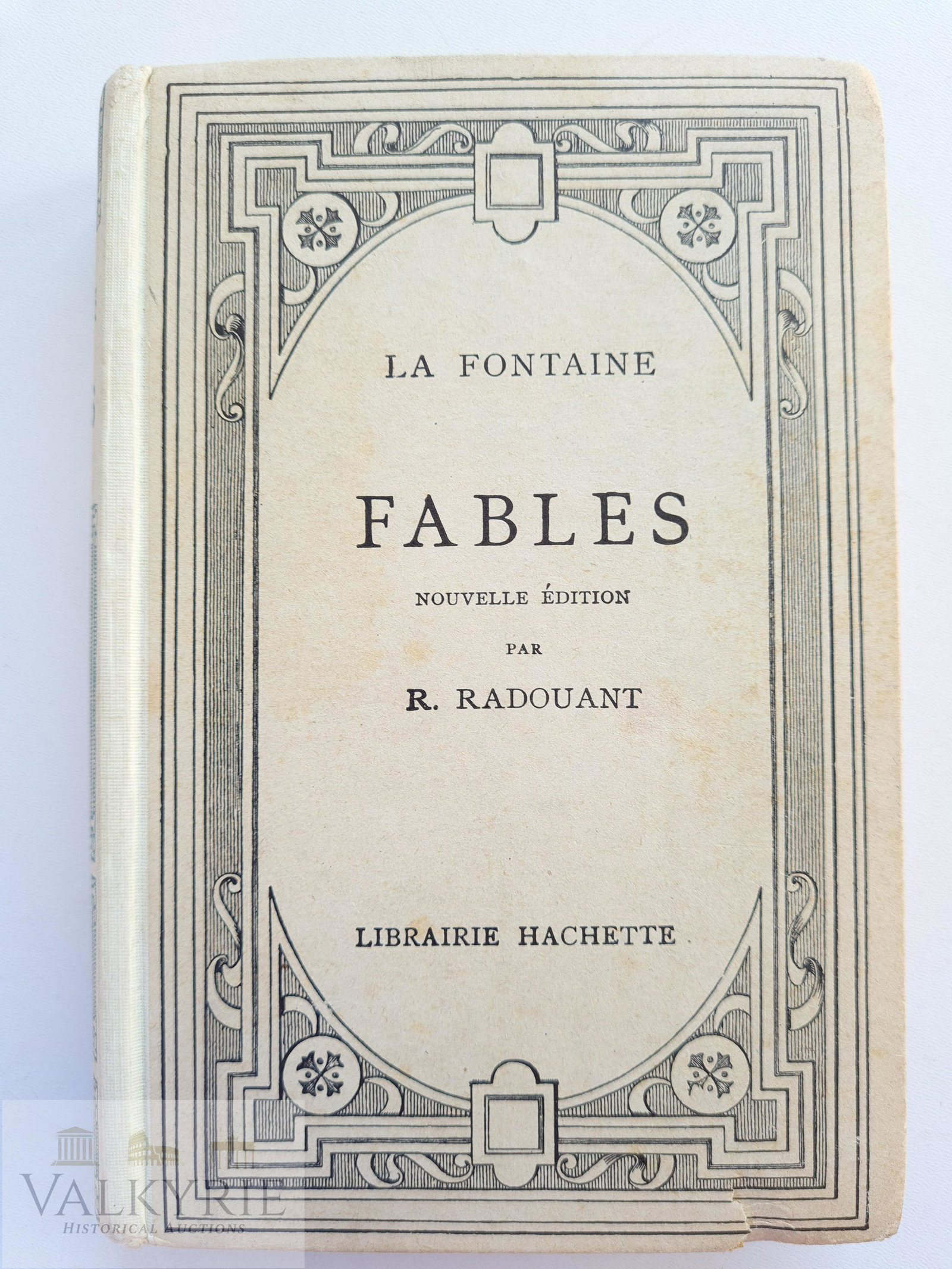 KL Theresienstadt Library Book with Stamp - Fables: Book that belonged to the Library of the Getto/concentration camp Theresienstadt in Czech Republic.The book is "Fables" and it is a book with hardcover written in French by La Fontaine.The Theresienst