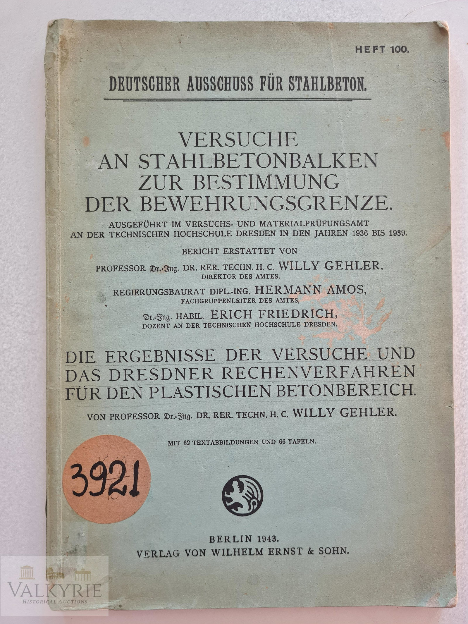 Book From Library in Auschwitz III- Monowitz Buna Werke: Rare book that it's a study about the armoured concrete that was in the former scientific library of the IG Farben complex in Auschwitz III - Monowitz. Book has some ink stamps of the IG Farbenindustr