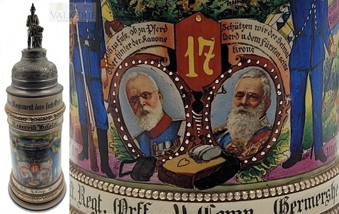 Commemorative "17st Infantry Regiment" Beer Stein.: Commemorative "17st Infantry Regiment" Beer Stein. The 17th Division (17. Division) was a unit of the Prussian/German Army. It was formed on October 11, 1866, and initially headquartered in Kiel. It m