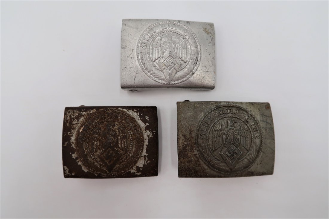 Hitler Youth HJ Belt Buckles (Set of 3) RZM Marked: Hitler Youth HJ Belt Buckles (Set of 3). RZM M4/22, RZM M4/110, RZM M4/98 (appear to be these numbers anyway, difficult to read).
