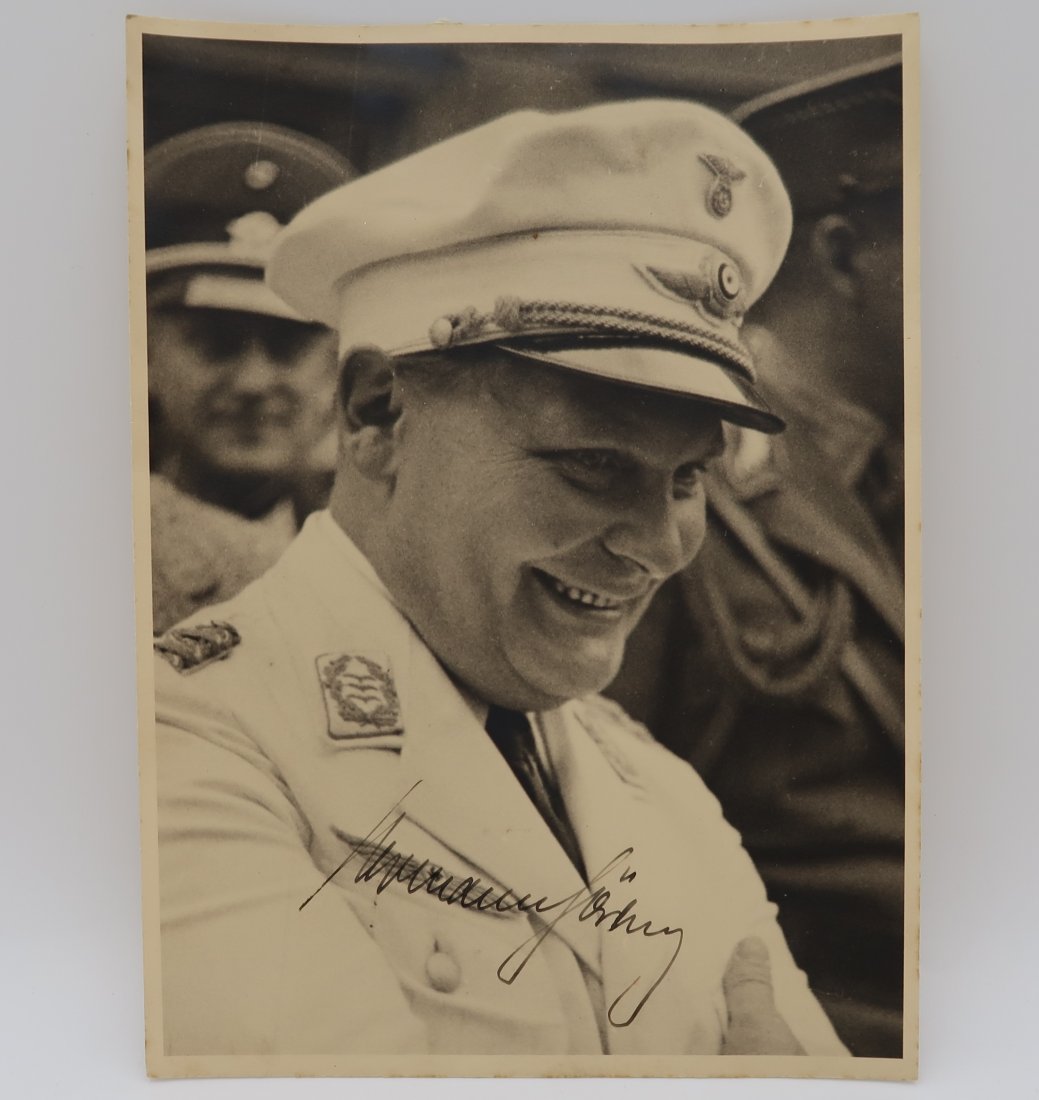 Hermann Goering Signed Portrait Photo: Large Hermann Goering signed photo. Measures 6.75 inches x 9.25 inches. The photographer stamp is on the back, A. Ohmayer.