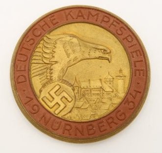 3 Reich - German Fighting Games Nuremberg 1934: German Fighting Games Nuremberg 1934 medal - 51 mm, porcelain medal, manufacturer: Hukenchenheulher Yellow LHS BavariaGermany, Third Reich. A 1934 Nuremberg German Combat Games Commemorative Medallion