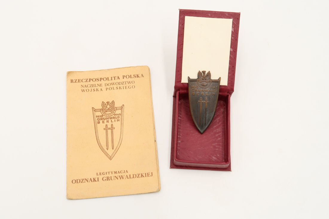 Early Granting of Grunwald Badge 1946 with Award & Box: Early Granting of Grunwald Badge 1946 with Award & Box