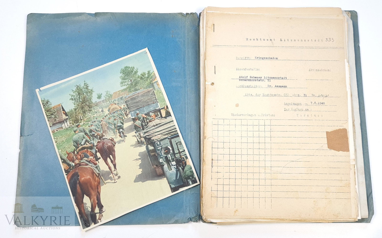 Docs Dossier - German Coal Society - Occupied Poland: Big dossier of documents related to German coal society and other German companies connected to the DAF and other working affairs. All from occupied Poland, for example from Litzmannstadt. All officia