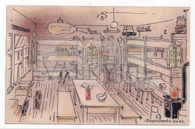 POW Oflag IIE Neubrandenburg A hand made drawing: A hand made drawing of the prison cells. Extremally RAREAuthor is known painter Dabrowski************IMPORTANT! We ship this article from our office in Europe***************