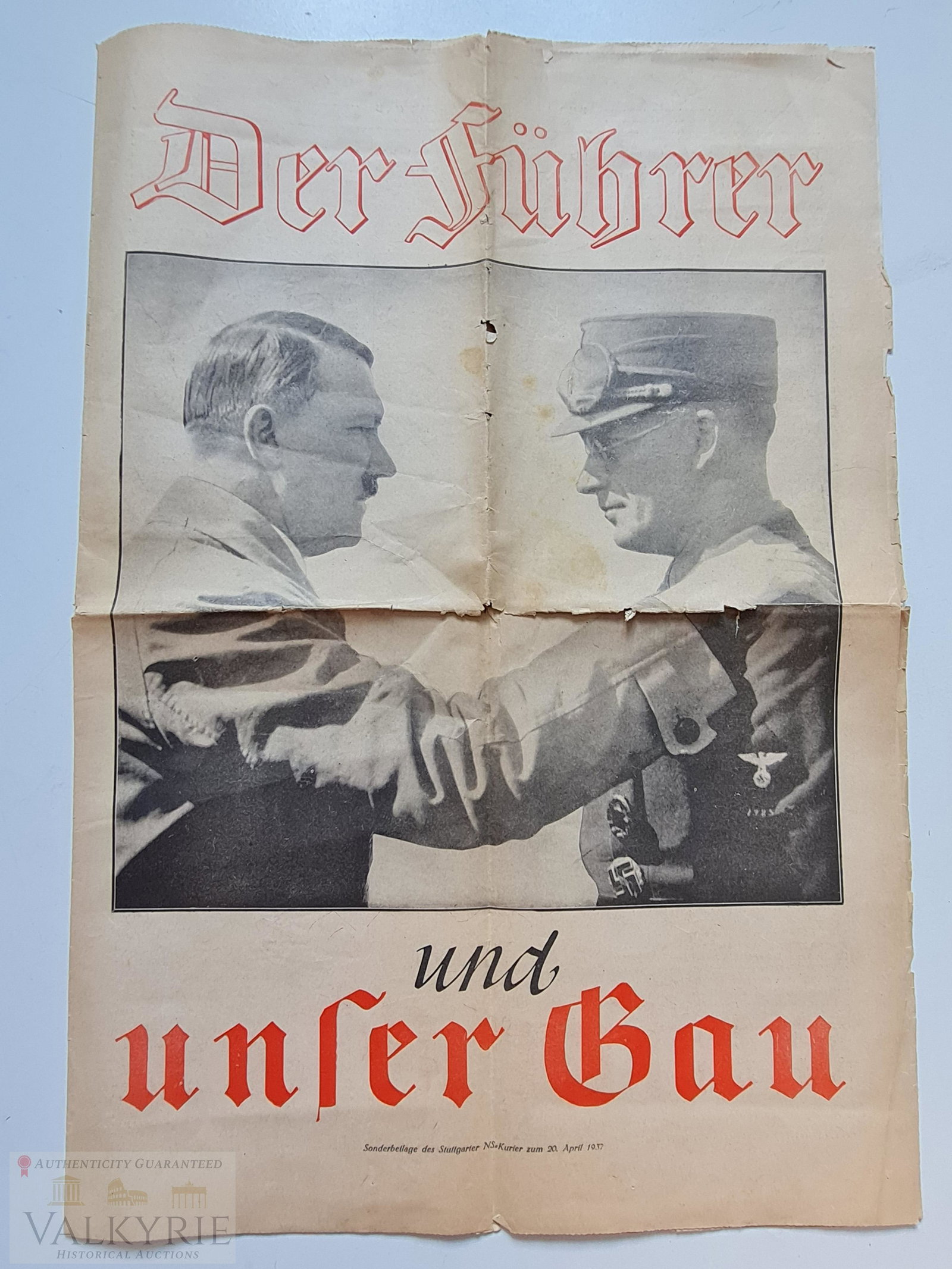 Nazi Special Propaganda Magazine "The Fuhrer and our Region": Nazi special propaganda magazine "Der FÃ¼hrer und unser Gau" (The FÃ¼hrer and our region) with photos and content of Hitler visiting one of the Gaus that conformed the III Reich. A Gau was an admi