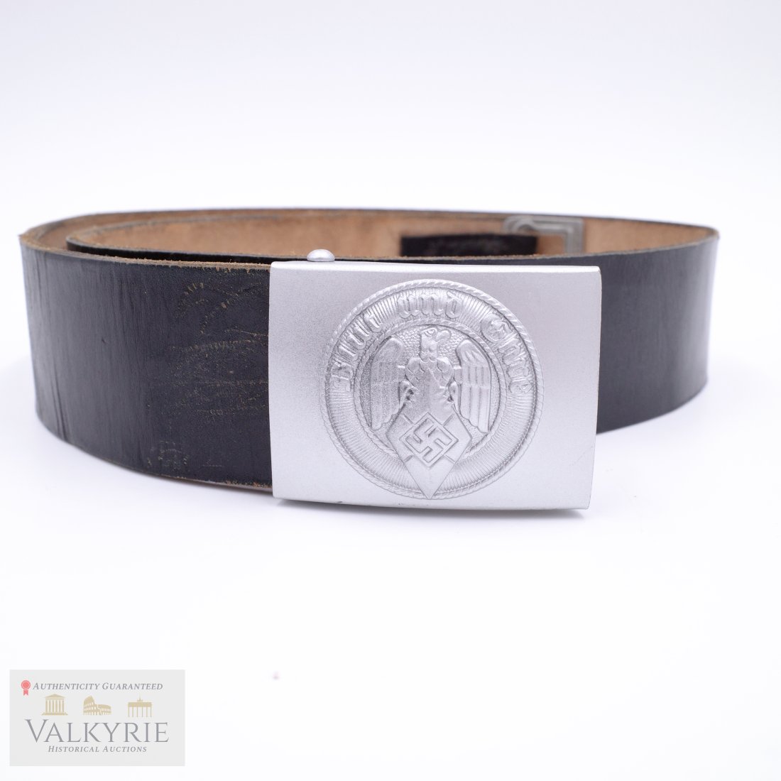 Hitler Youth HJ Jugend Belt and Buckle: Hitler Youth HJ Jugend Belt and Buckle. Exceptional condition. Buckle marked RZM M4/46, belt has the original paper tag.