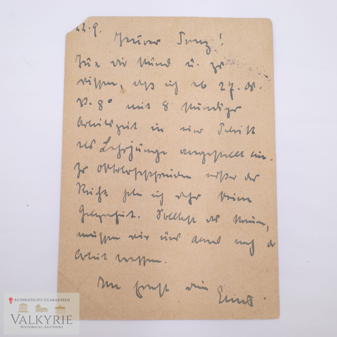 Ernst Roehm Signed Letter Postcard: ROHM ERNST: (1887-1934) Nazi Leader, a co-founder of the Sturmabteilung (Storm Battalion, SA). In 1934, as part of the Night of the Long Knives, Rohm was executed on HitlerÃ¢€â„¢s orders as