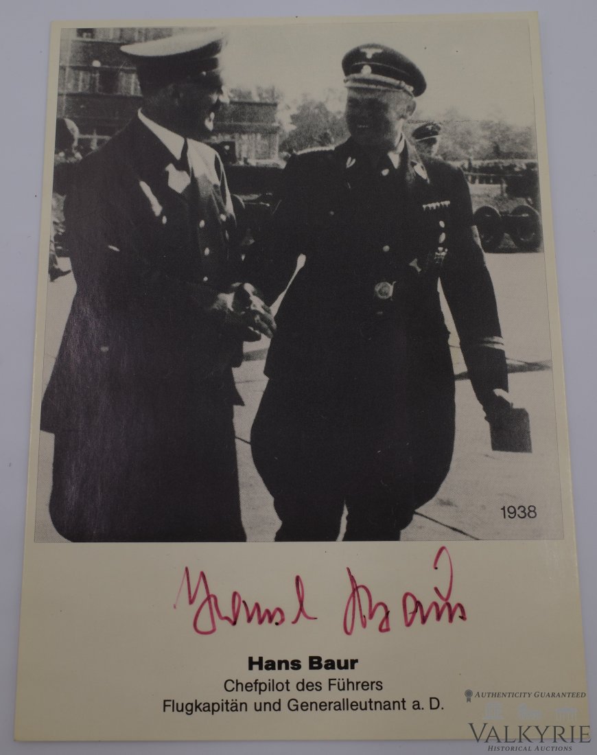Hans Baur Signed Photograph: Photograph of and personally autographed ; Hans Baur