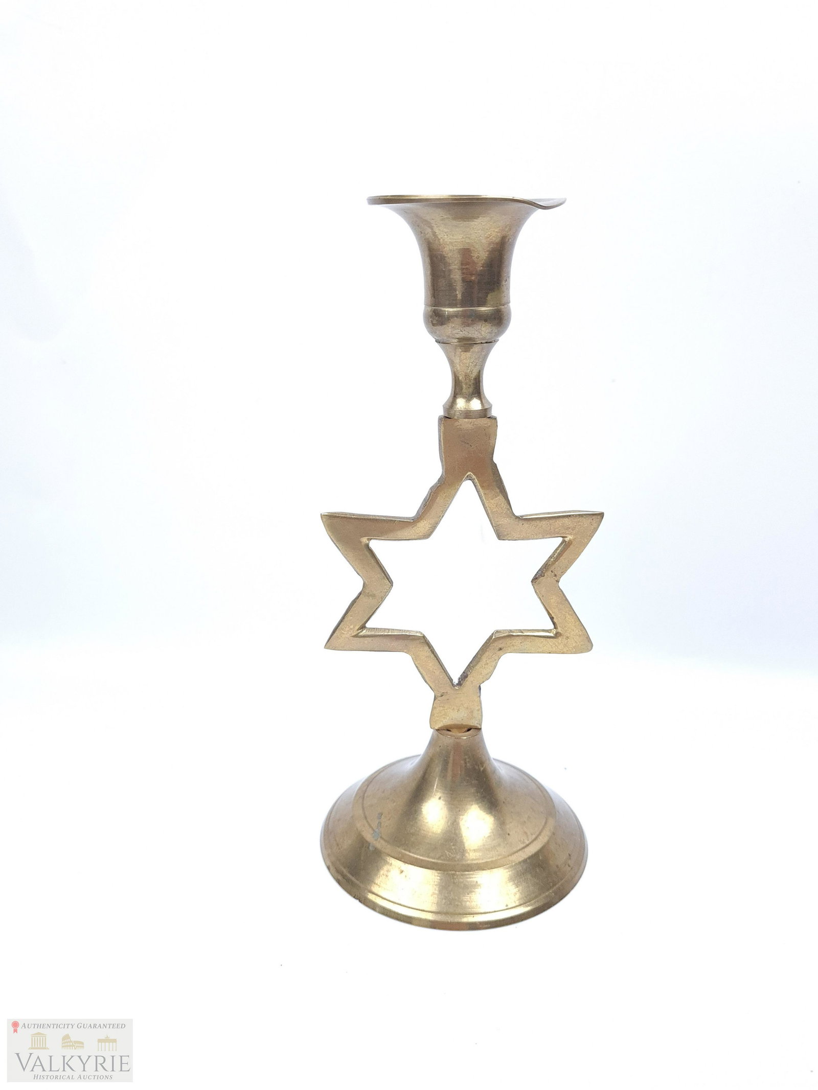 Rare Brass Made Jewish Candelabra of Former Rabbi of Poland Zew Wawa Mojreno: Very rare brass made Jewish candelabra of former Rabbi of Poland Zew Wawa Mojreno. It has a Star of David. This item belonged to the famous Rabbi of Poland Zew Wawa Morejno. This is one of the many it