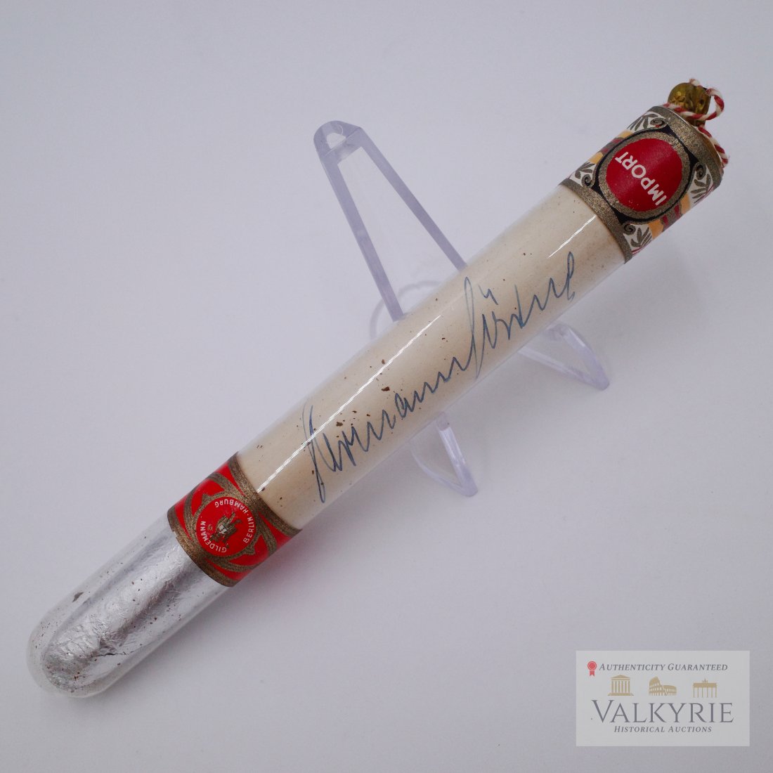 Hermann Goering Signed Cigar from Nuremberg Trials: Hermann Goering Signed Cigar from Nuremberg Trials. German cigar in its original packaging signed by Hermann Goering during the Nuremberg Trials. This was brought back to the US by an American who was
