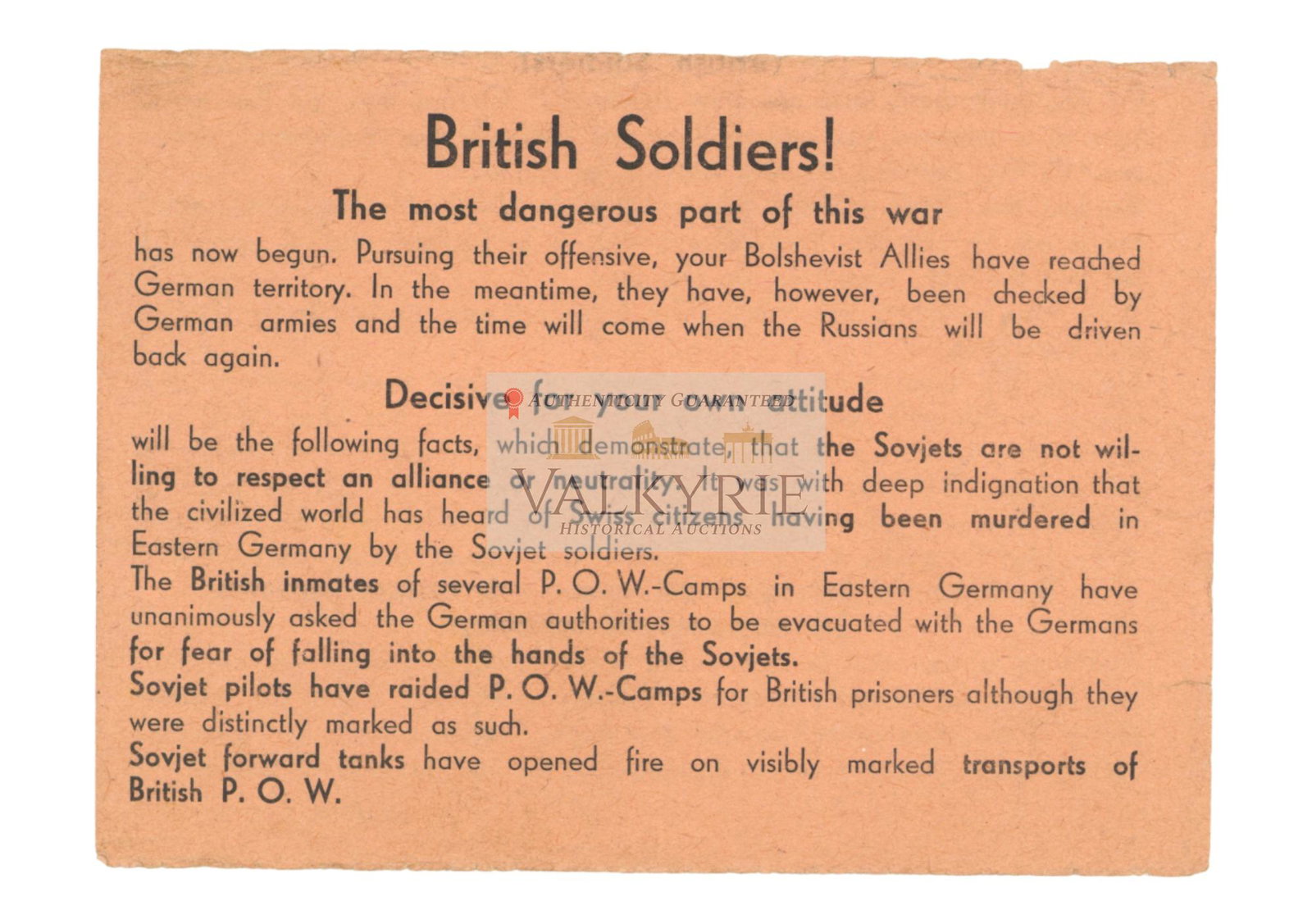 Nazi WW2 Anti-Communist Propaganda Leaflet - The Bolshevist Revolution Will Spread Over England!: Nazi WW2 Anti-Communist Propaganda Leaflet that warns English soliders about fatal consequences for Europe if they allow Soviet Union conquer the western countries. This will cause eventually that the