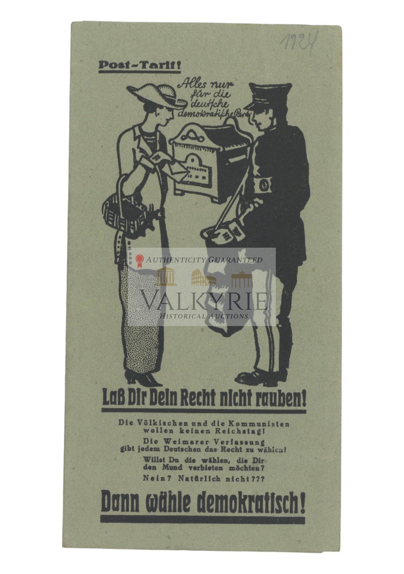 German Reichstag Elections Propaganda Leaflet of German Democrats Party (1 of 3)