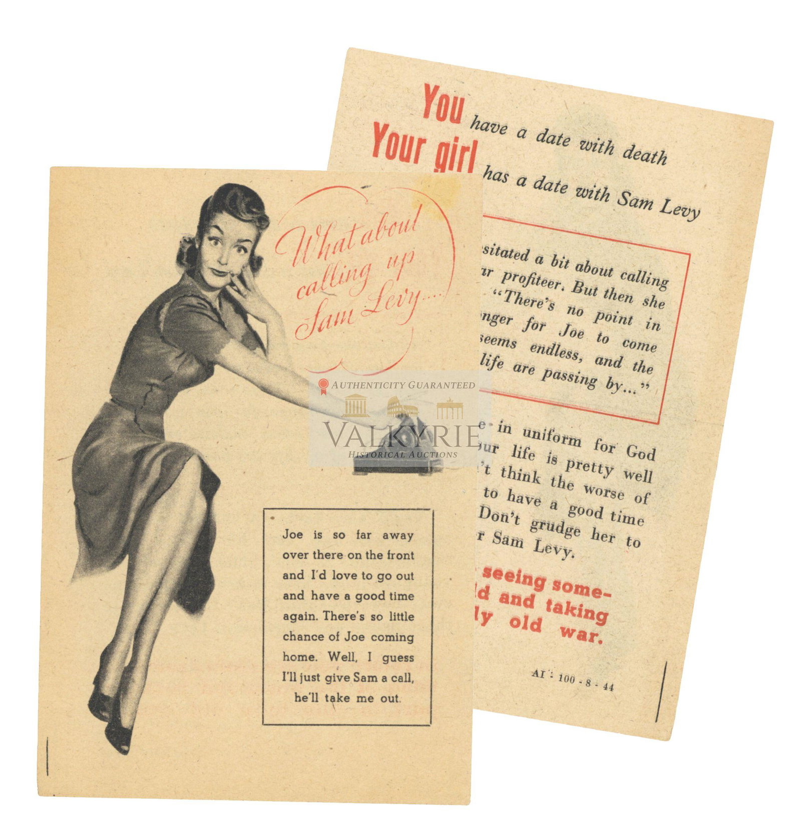 Nazi WW2 Anti-American Propaganda Leaflet - What about calling up Sam Levy...: Nazi WW2 Anti-American Propaganda Leaflet with the title "What about calling up Sam Levy...". It deals with all the wives and girls of American soldiers in the front that await the arrival of their hu