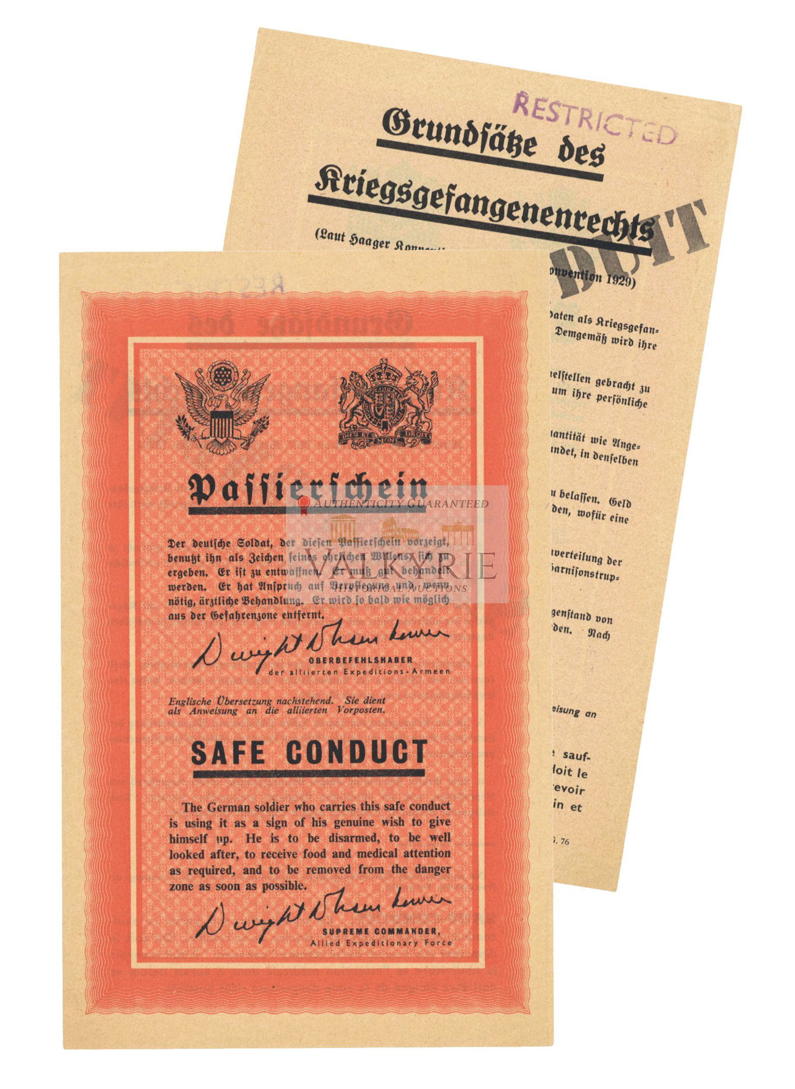Allied Printed Safe-Conduct Pass for German Soldiers that Surrendered - Also in French (1 of 3)
