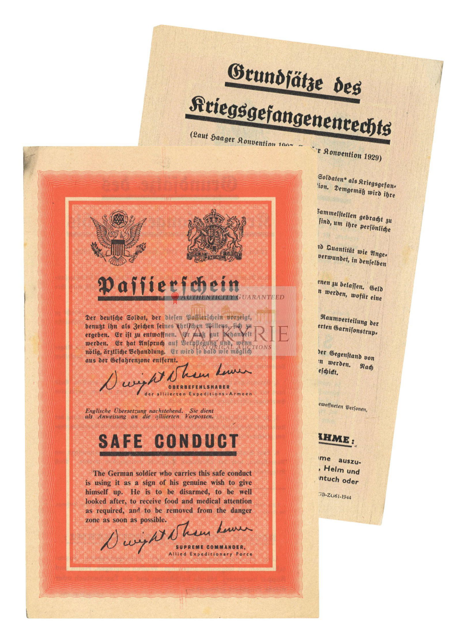 Allied Printed Safe-Conduct Pass for German Soldiers that Surrendered (1 of 3)