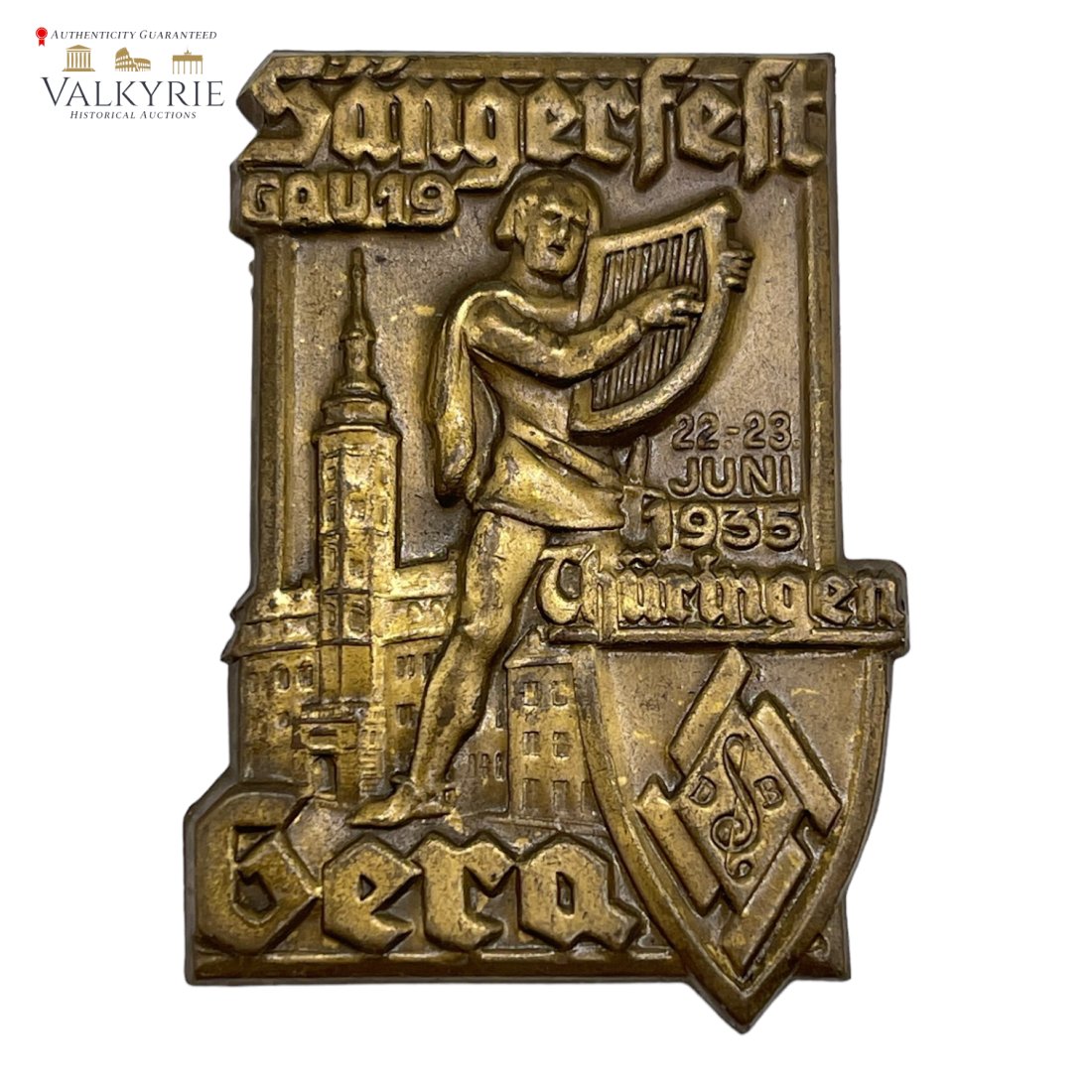 Original badge for Summer Party 1935 Gera Thuringia: Original badge for summer party 1935 Gera Thuringia . We don't find it other one like this . Very good condition .Marking on the back.