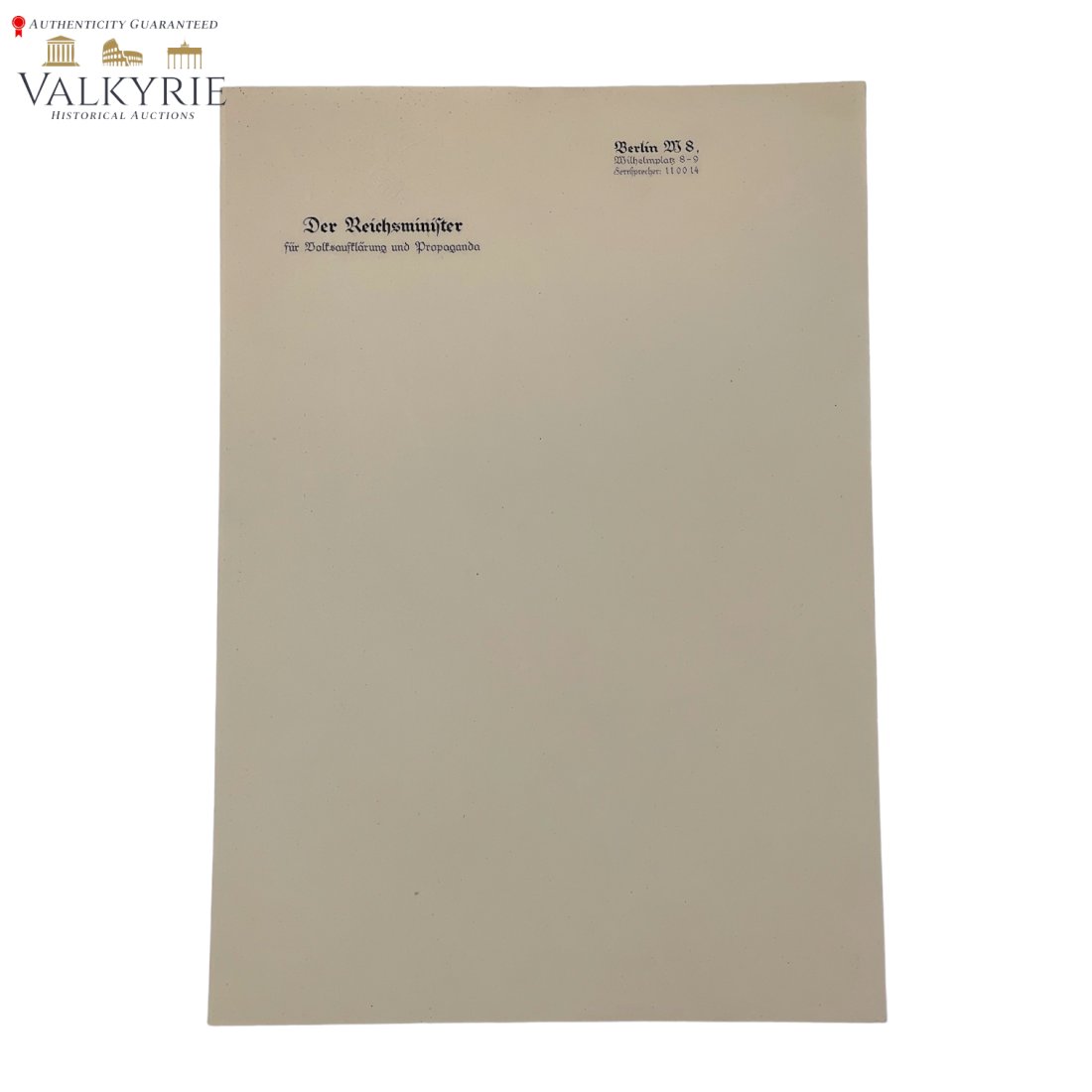 Joseph Goebbels Letterhead - Unused (1 of 1)