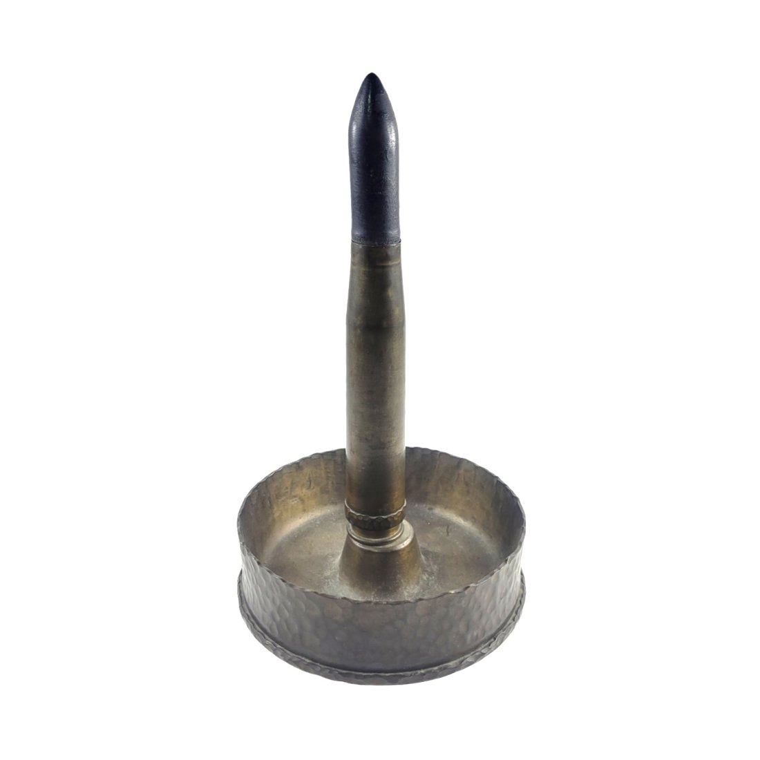 WWII German AND Russian Trench Art Ashtray: This ashtray is a great collaboration of Russian and German artillery. The bottom piece is from a Soviet 12.2 cm artillery shell and the case is a German 2 cm anti-aircraft grenade. It's about 9.5 inc