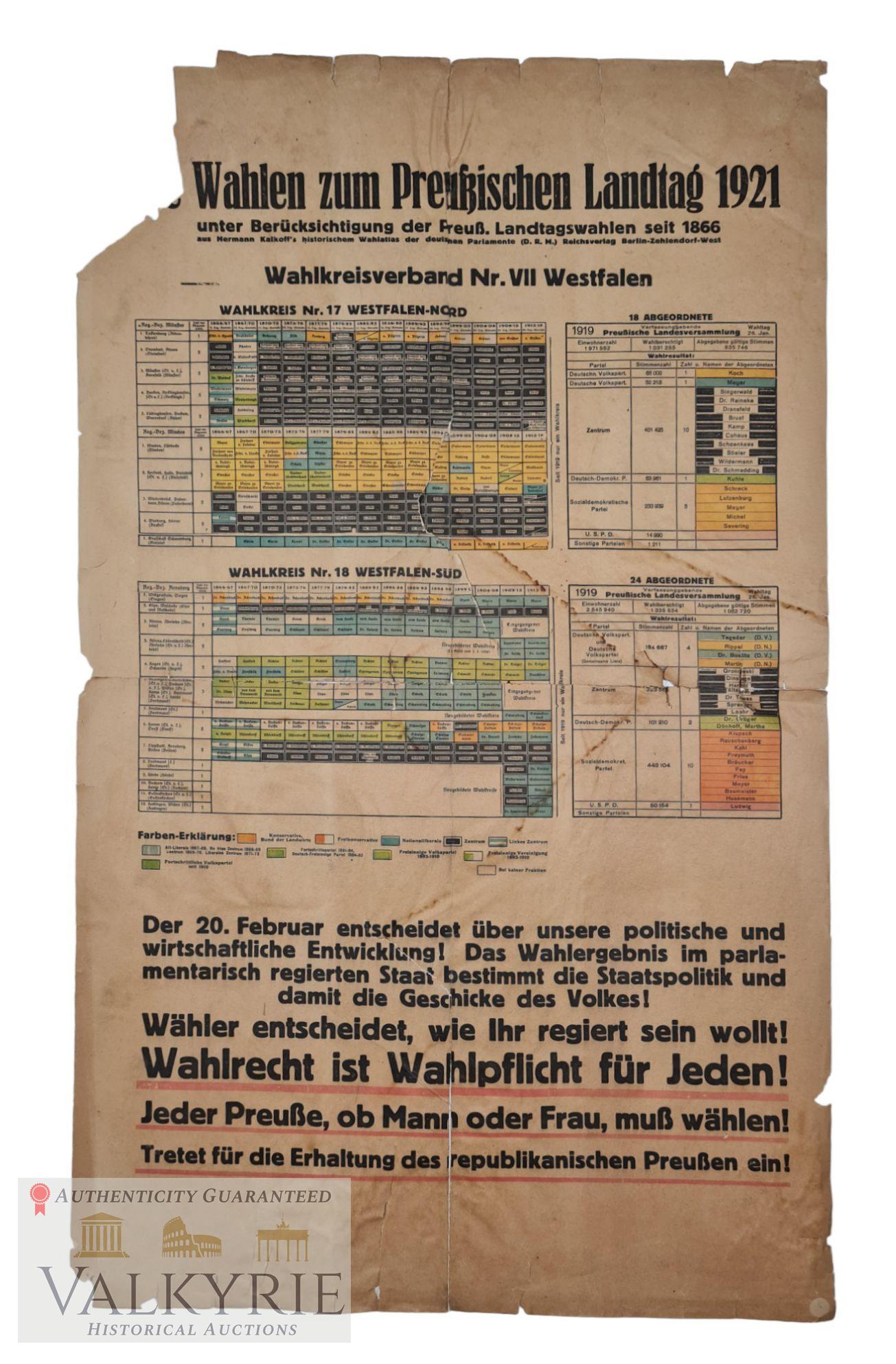 Electoral Information Poster For Prussian Landtag Elections the 20. February 1921 - Pro-Republican (1 of 6)