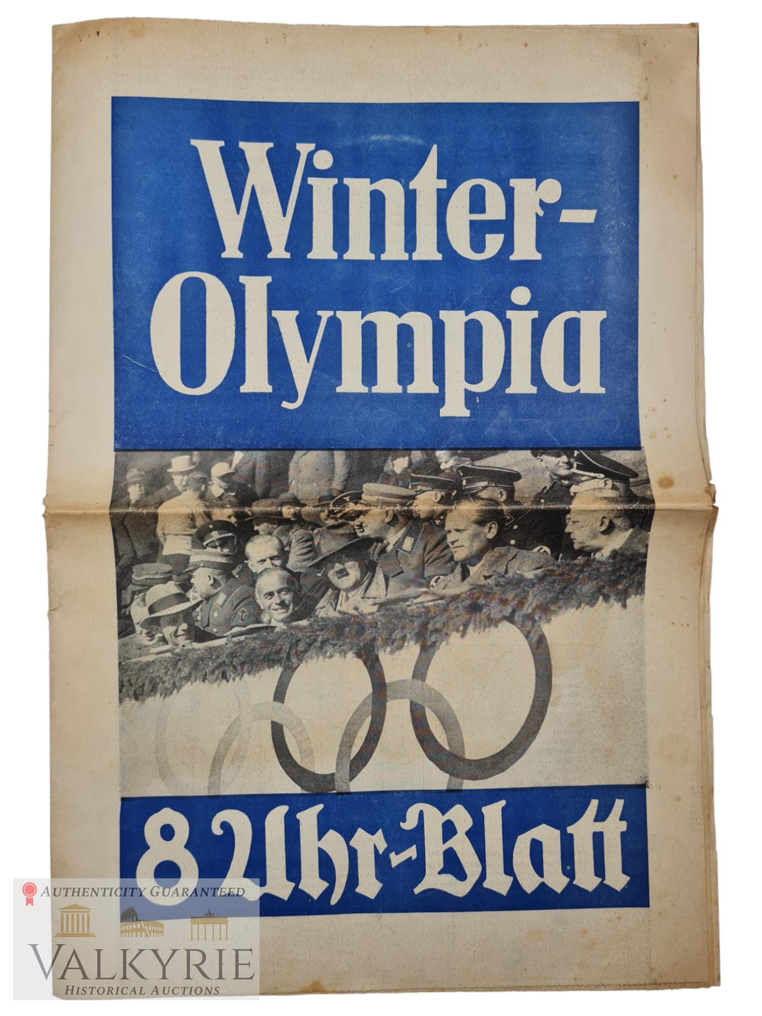 German Newspaper "8-Uhr Blatt" Special Number about Winter Olympics in Garmisch-Partenkirchen 1936. (1 of 7)