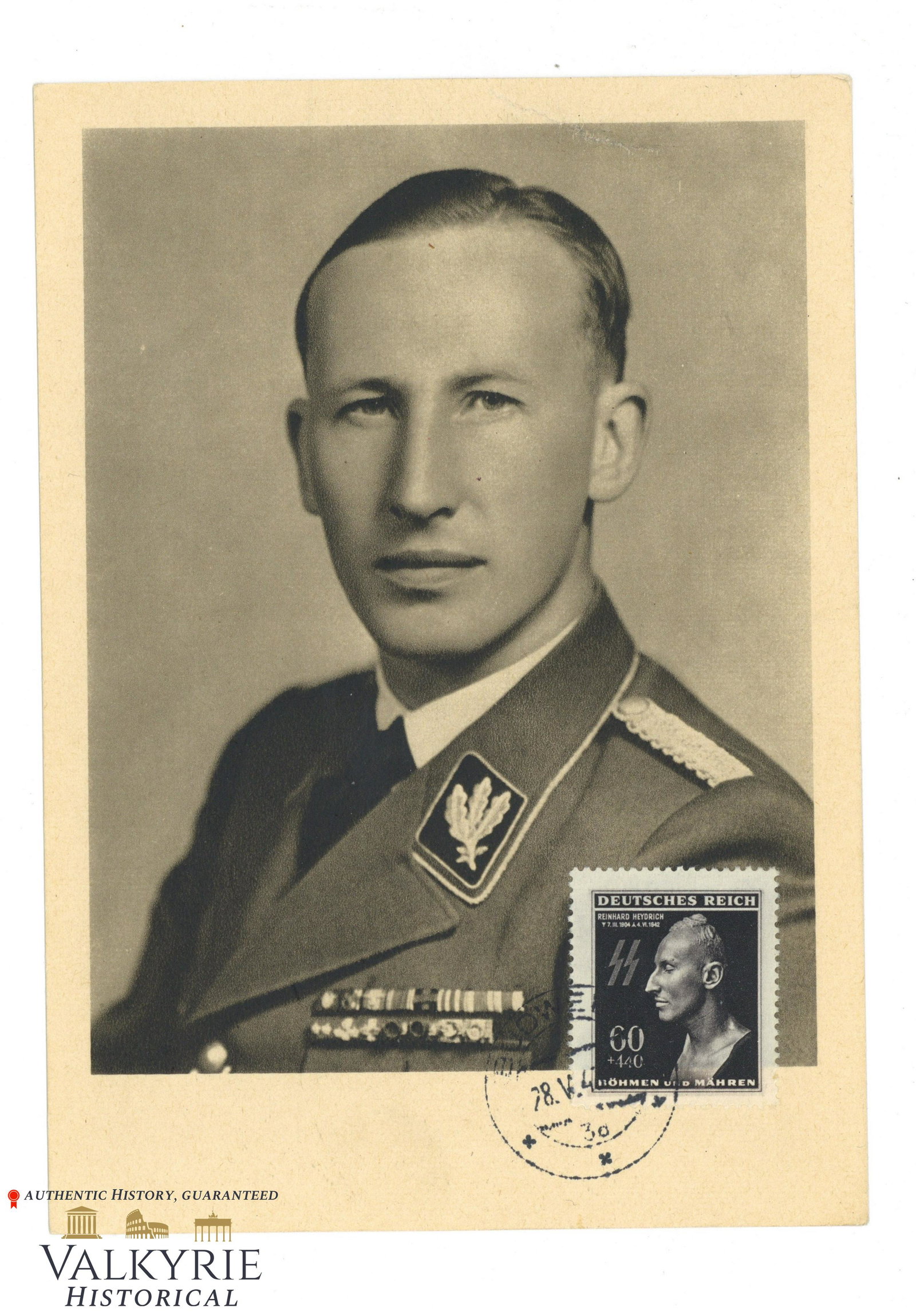 Never Circulated Postcard That Commemorated the Assassination of Reinhard Heydrich With Post Stamp (1 of 2)