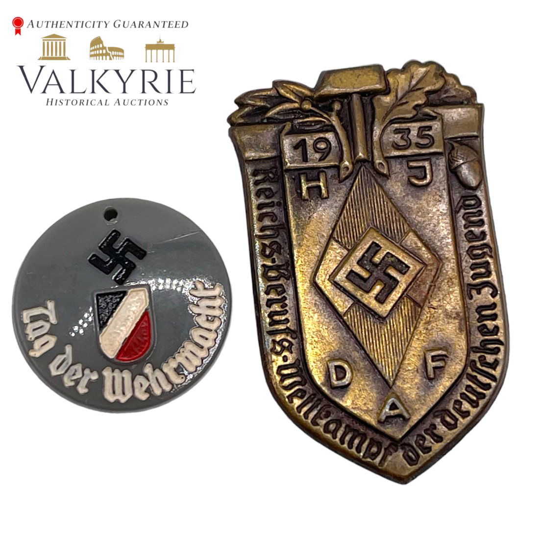 Tag Der Werhmacht and HJ 1935 Reichs Berufs Wettkampf Der Deutschern Junend  badges (1 of 2)