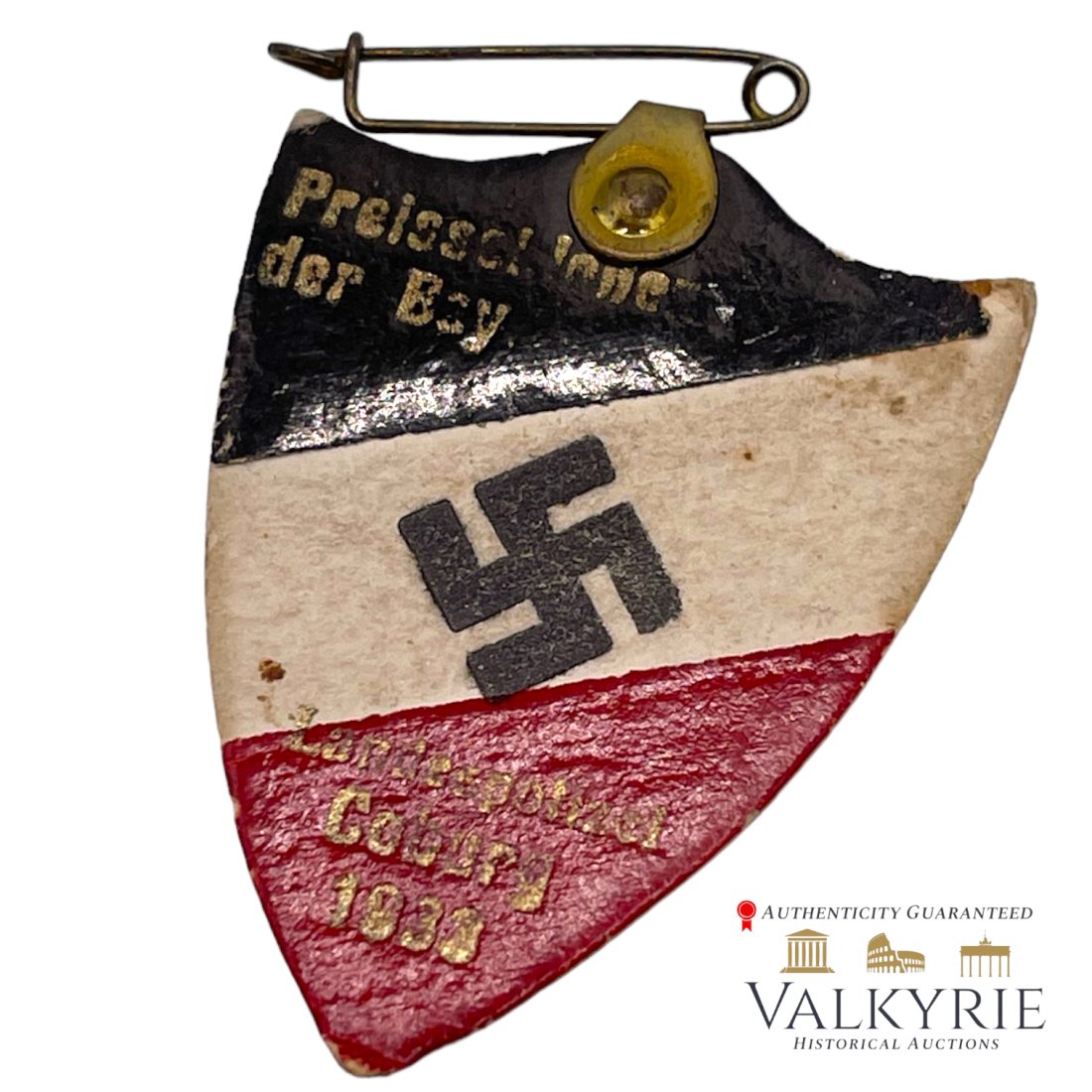 Shield with Swastika Coburg 1938 Badge: Shield with Swastika Coburg 1938 Badge - complete badge in very good condition