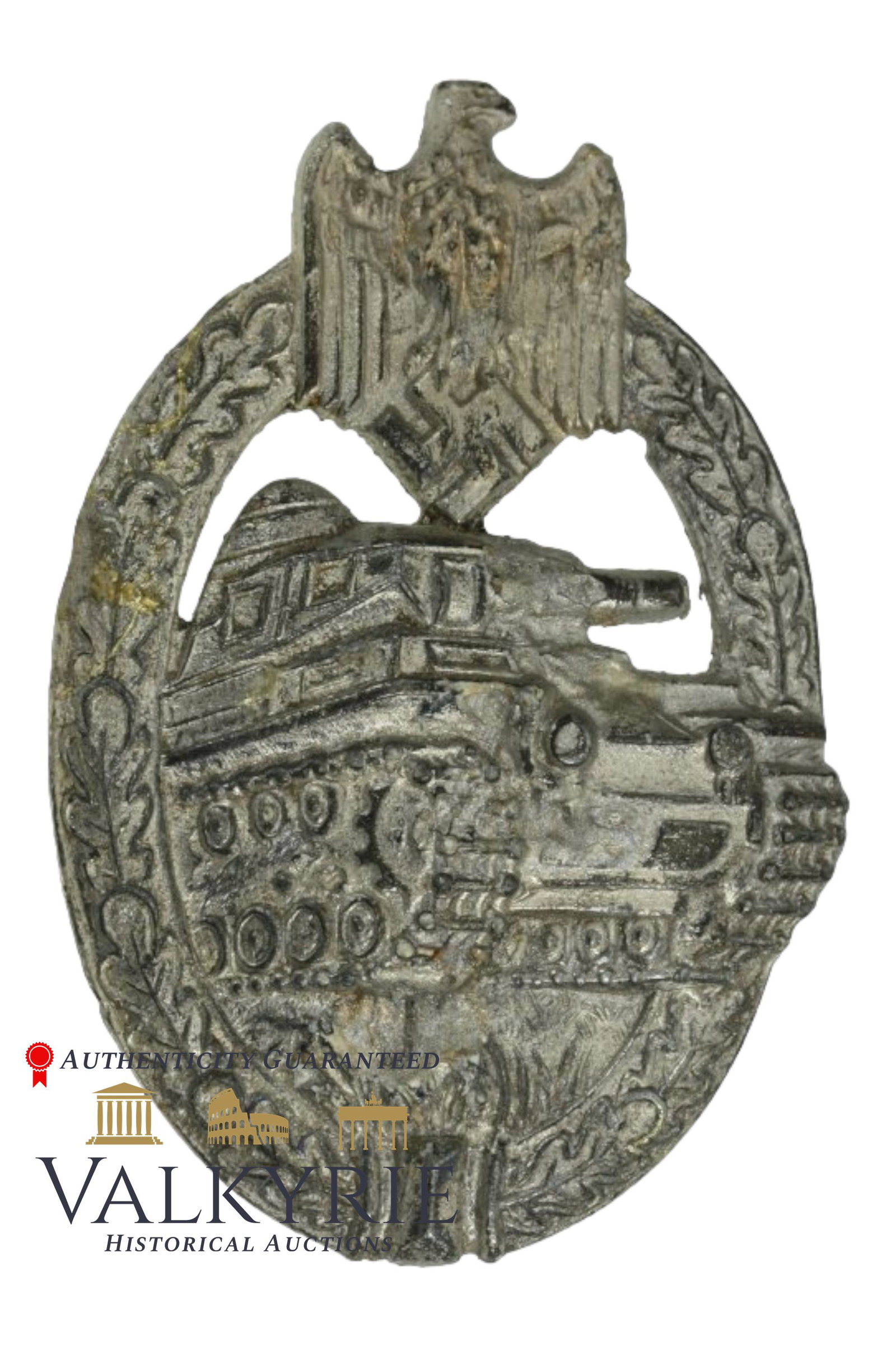 Nazi Panzer Battlefield Assault Badge in Silver - Made by Adolf Scholze.: Panzer Assault Badge (PAB) in silver (Panzerkampfabzeichen in Silber) was instituted by Generaloberst Walther von Brauchitsch on December 20th 1939 for award to all ranks of tank personnel who served 