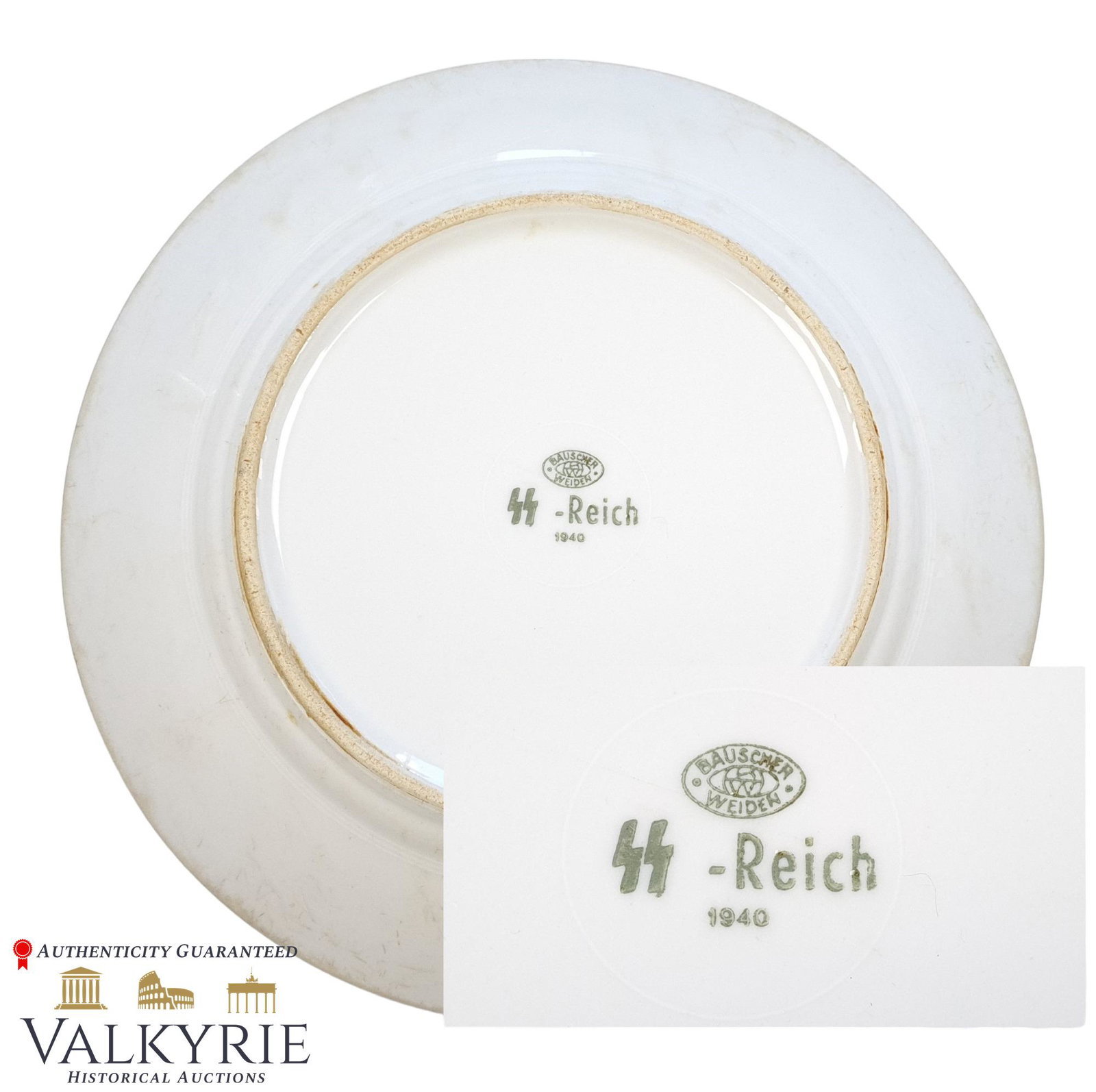 SS REICH 1940 marked Mess Hall Serving Plate (Canteen Platte) found in SS training camp area: We offer you for sale this original SS REICH 1940 marked Mess Hall Serving Plate (Canteen Platte) found in an SS training camp area . "SS-Reich" was the marking for SS mess dinnerware made by differen