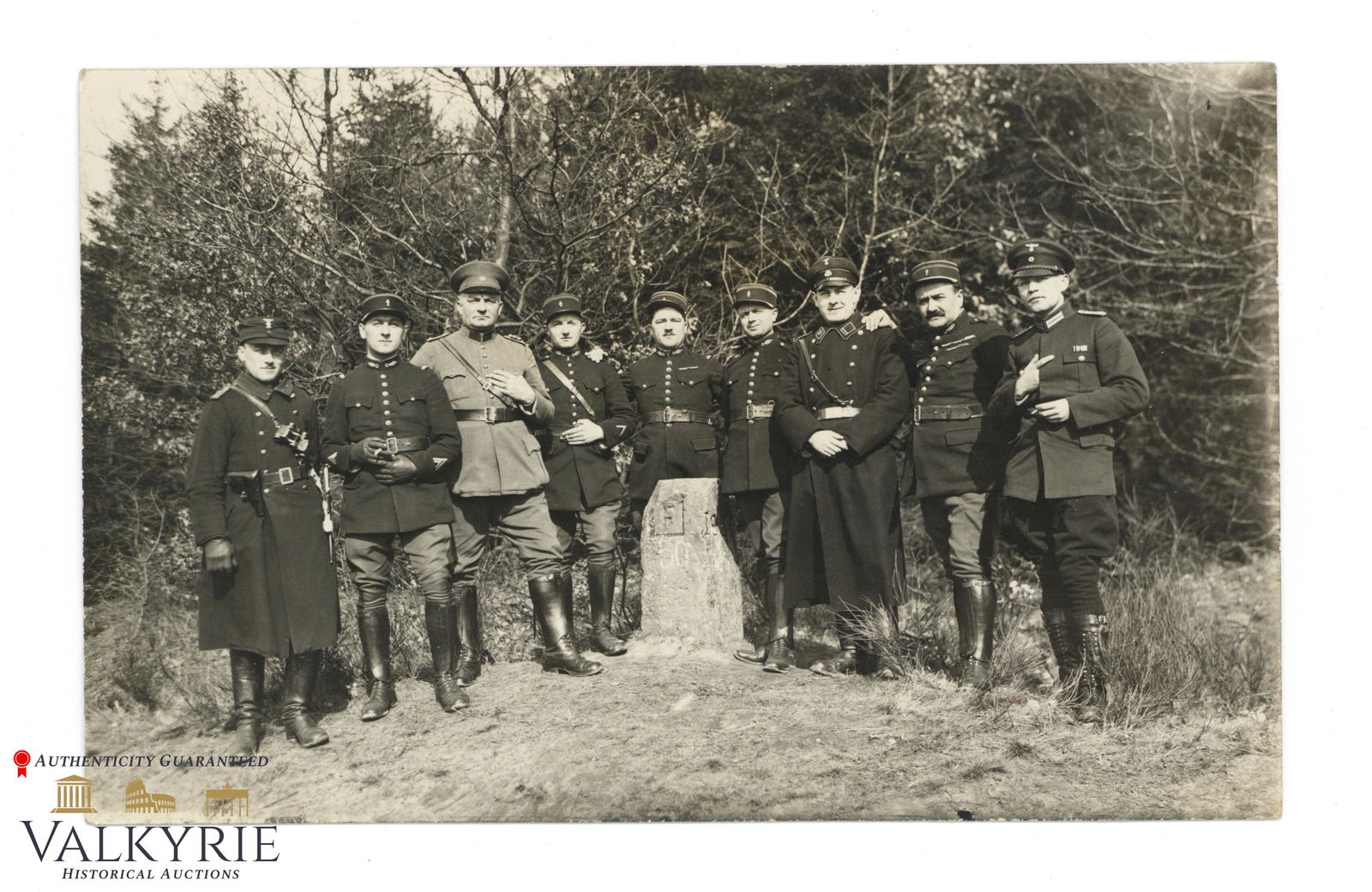 Period pre WW2 war postcard size photo of German and French border policemen (1 of 2)