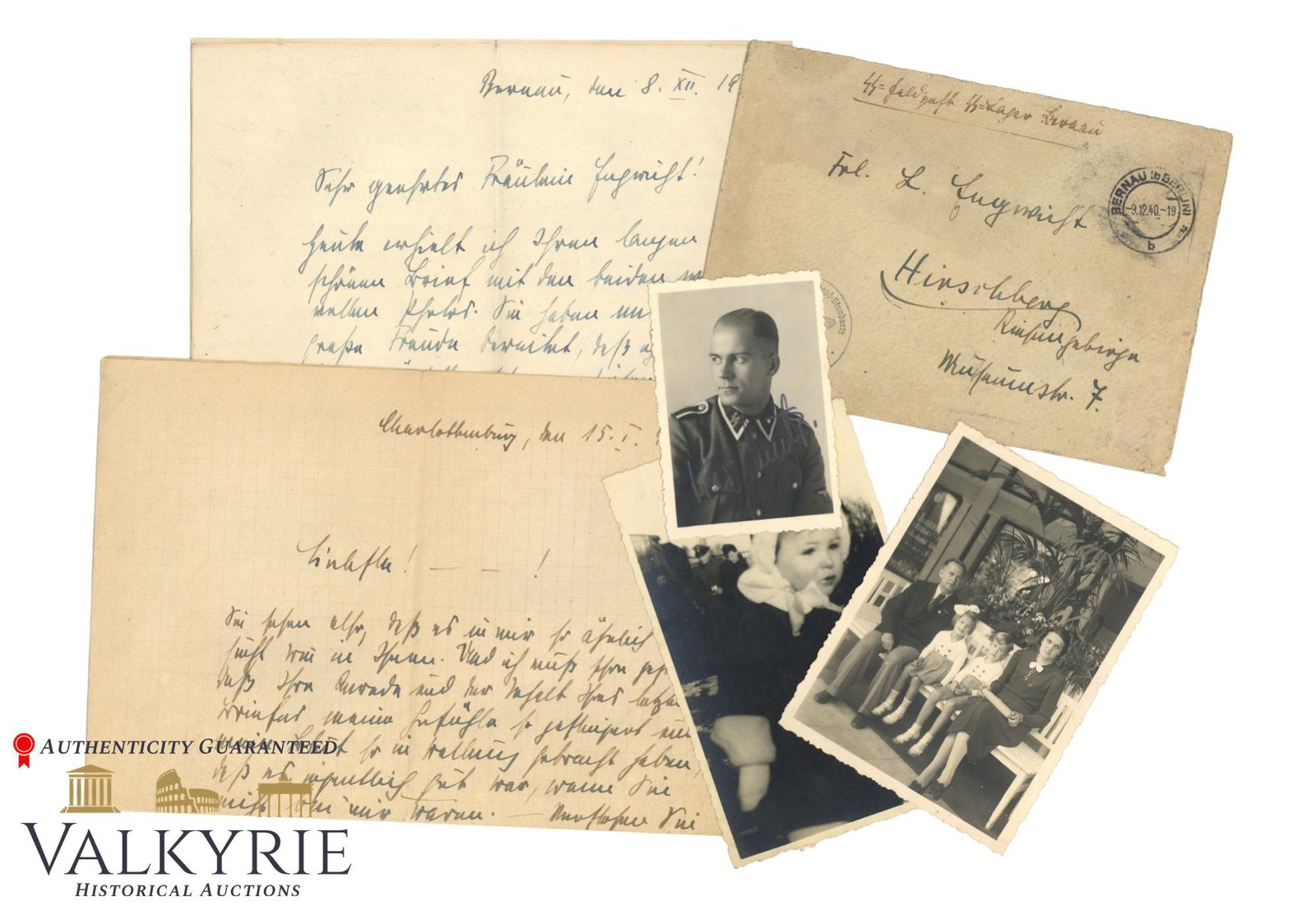 Nice Set of Letters and Photos That Belonged to an SS-Mann of the SS-Totenkopfstandarte: Nice Set of Letters and Photos That Belonged to an SS-Mann of the SS-Totenkopfstandarte. It comprises: 2 letters sent to family in 1940 and 1941. One of them comes with matching envelope sent from SS 