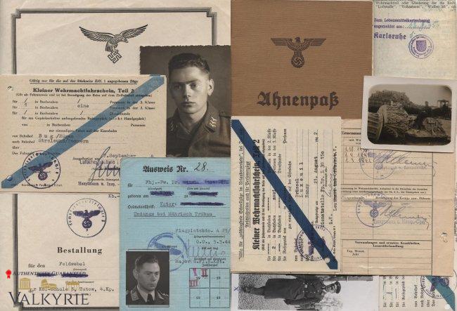 Luftwaffe - 3 Reich - German Pilot Set First lieutenant and squadron leader.: German pilot's documents set.1.) The act of nomination for the next military rank.2.) Krankheitsgeschichte (Medical history).3.) Beurteilung (Evaluation).4.) Kleiner Wehrmachtfahrschein (Small Wehrmac